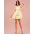 thumbnail image 5 of Yellow One Shoulder Ruffle Waist Layered Mesh Mini Dress For Sweetheart Occasions, 5 of 8
