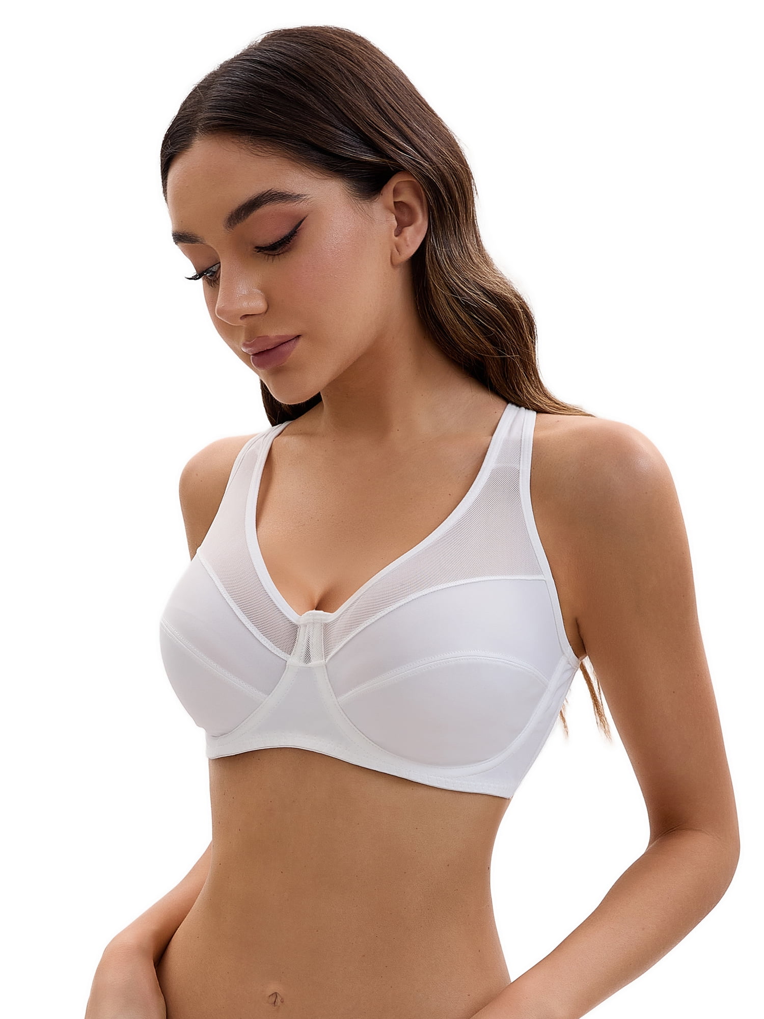 Unique Bargains Women's Mesh Adjustable Strap Underwire Soft Bras E 44 White