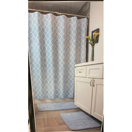 Chateau Liner - Mon Chateau 5 Piece Bath Set 2 Bath Rugs 1 Shower Curtain 1 Shower Liner 1 Set Of 12 Metal Hooks (TIDAL BLUE)