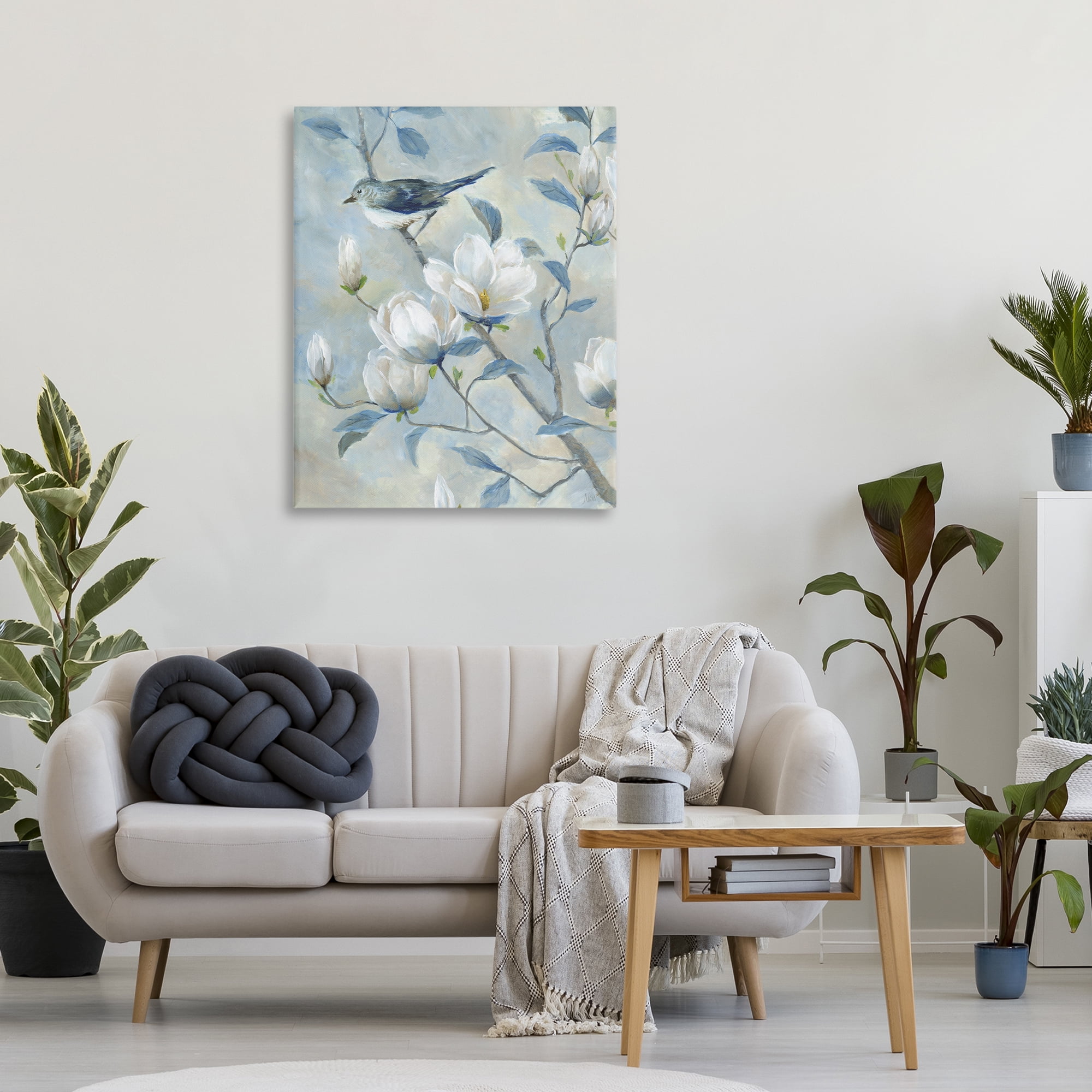 Stupell Industries Blue Bird in Magnolia Tree Canvas Wall Art, design by Nan
