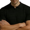 thumbnail image 4 of Men's Casual Short Sleeve Button Down Shirt, Knit Lapel Shirt With Breathable Fabric, Solid Color Regular Fit, Casual Daily Vacation Beach Wedding, Stylish Menswear | Zenithor,Black L, 4 of 6