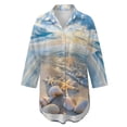 thumbnail image 4 of Xoenoiee Beach Starfish Seashell Conch Print Swimsuit Coverup for Women Long Sleeve Bathing Suit Cover Up Blouse Button Down Shirt Dress Beach Vacation Clothes, 2XL, 4 of 7