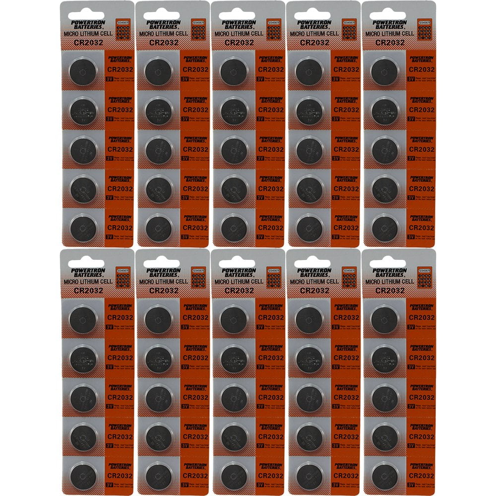 50 CR2032 Powertron Lithium 3V Batteries Size CR2032 RETAIL PACK 5 PER
