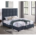 thumbnail image 2 of Queen Size Navy Blue Denim Upholstered Platform Bed Frame, Modern Bedroom Furniture. Solid Wood, 64"x83" Navy Polyester, 750lb Capacity, Box Spring Required., 2 of 14