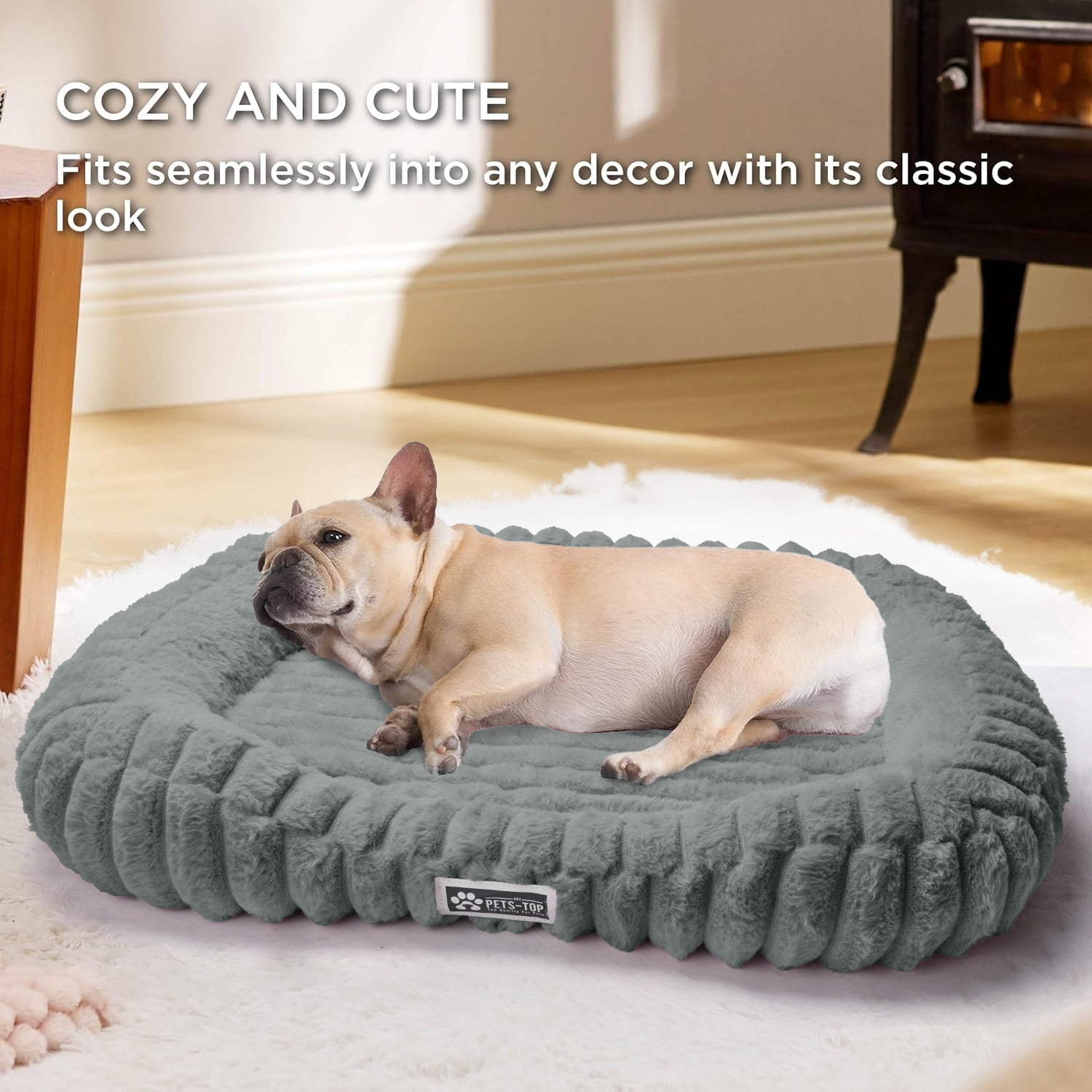 SANMADROLA Cute Dog Beds for Large Sized Dog, Washable Large Dog Beds, Rectangle Pet Beds for Big Dogs, Furry Bolster Soft Warming Calming Pet Bed with Non-Slip Bottom, 35.4"x27.2"x5.5",Dark Grey