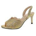 thumbnail image 6 of Rokment Metallic Sparkly Rhinestones Stiletto Slingback Dressy Sandals for Women Bride Wedding Elegant Peep Toe Slip on High Heels Summer Dress Pumps Gold Size 6, 6 of 7
