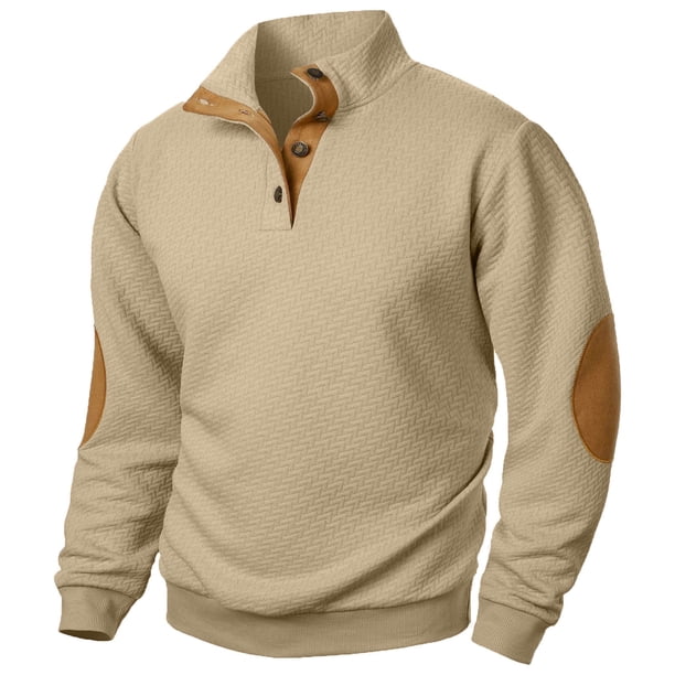 pstuiky camisa de manga larga para hombre, Suéter de hombre con botones, color liso, cuello alto, mangas largas y cuadrados pequeños Tops casuales para hombres m