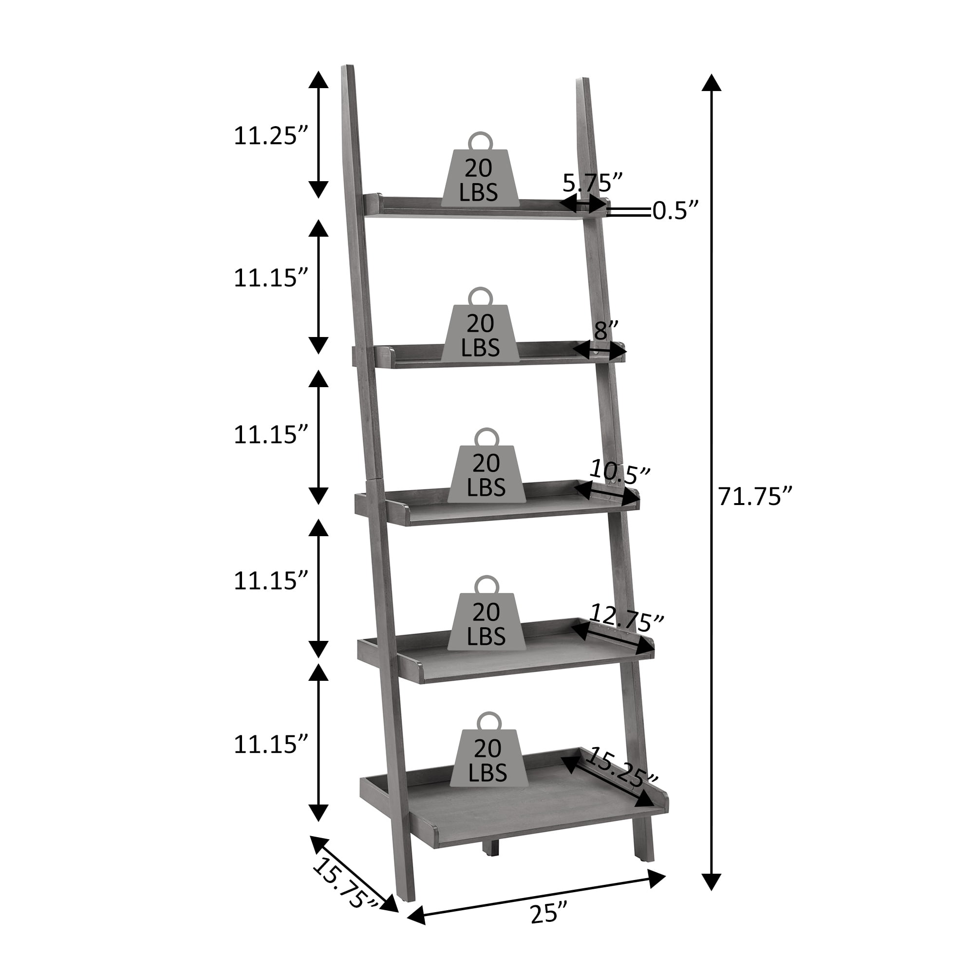 Convenience Concepts American Heritage 5-Shelf Ladder Bookcase, Black