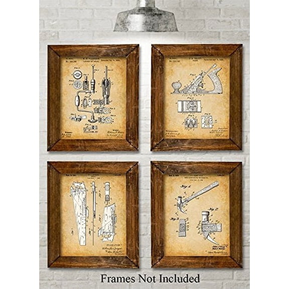 Original Woodworking Tools Patent Prints - Set of Four Photos (8x10) Unframed - Great Gift for Carpenters and Woodworkers