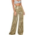 thumbnail image 2 of Mujer Pantalones Casuales Glitter Lentejuela Pierna Ancha Cintura Alta Rectos Largos para Todas las Temporadas Dorado L, 2 of 7