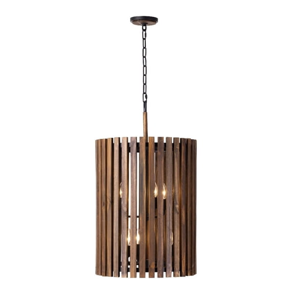 387F06MBW-Varaluz Lighting-Suratto - 6 Light Foyer In Rustic Style-31.25 Inches Tall and 18 Inches Wide-Matte Black/Medium Walnut Finish
