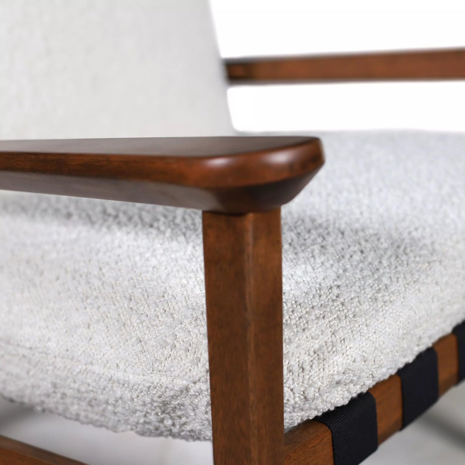 Grain Wood Furniture Solid Wood Mid Century Rocking Chair with Tapioca Premium Boucle Coushions
