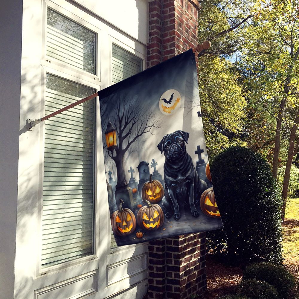 Halloween Pug Dog House Flag 28x40IN Double-Sided Polyester Decorative Sleeve Pole Flag for Outdoor Home Garden