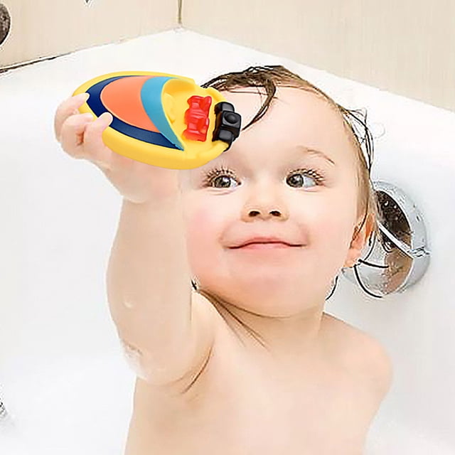 Juego de 6 juguetes de baño con forma de barco de dibujos animados, juguetes con chorros de agua para bebés y niños, juguetes para la hora del baño