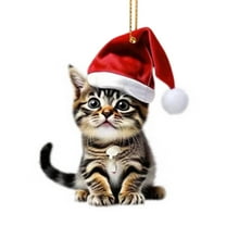 CuiLiyq Grey Tabby Cat Christmas Ornament, Lovable Acrylic Tabby Cat Ornament, for Christmas Tree Tabby Cats Christmas Decor Indoor Car Mirror