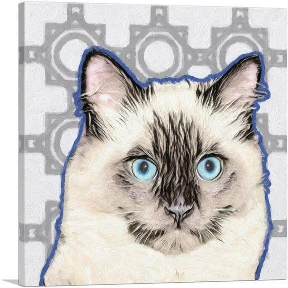 ARTCANVAS Balinese Cat Breed Blue Outline Canvas Art Print - Size: 26" x 26" (1.50" Deep)