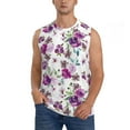 thumbnail image 2 of Lsque Violets Flowers Print Men's Cotton Blend Sleeveless Muscle Shirts (S-3XL)- Moisture Wicking, Odor Protection, UPF 30+,Small, 2 of 8
