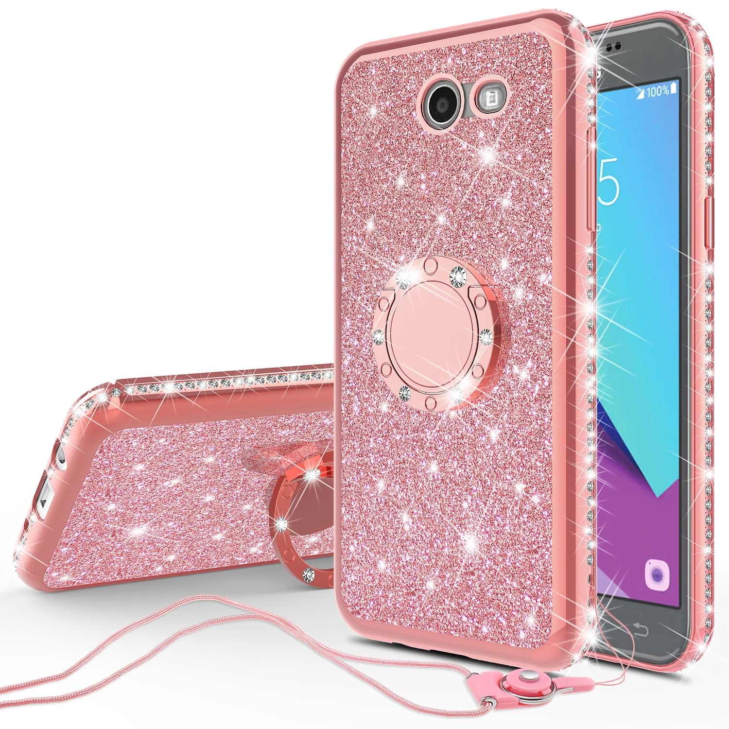 For Samsung Galaxy J7 Prime Case/ J7 Perx Case Cute Phone Case with Kickstand,Rhinestone with Stand Thin Soft Protective for Girl Women Rose Gold - Walmart.com