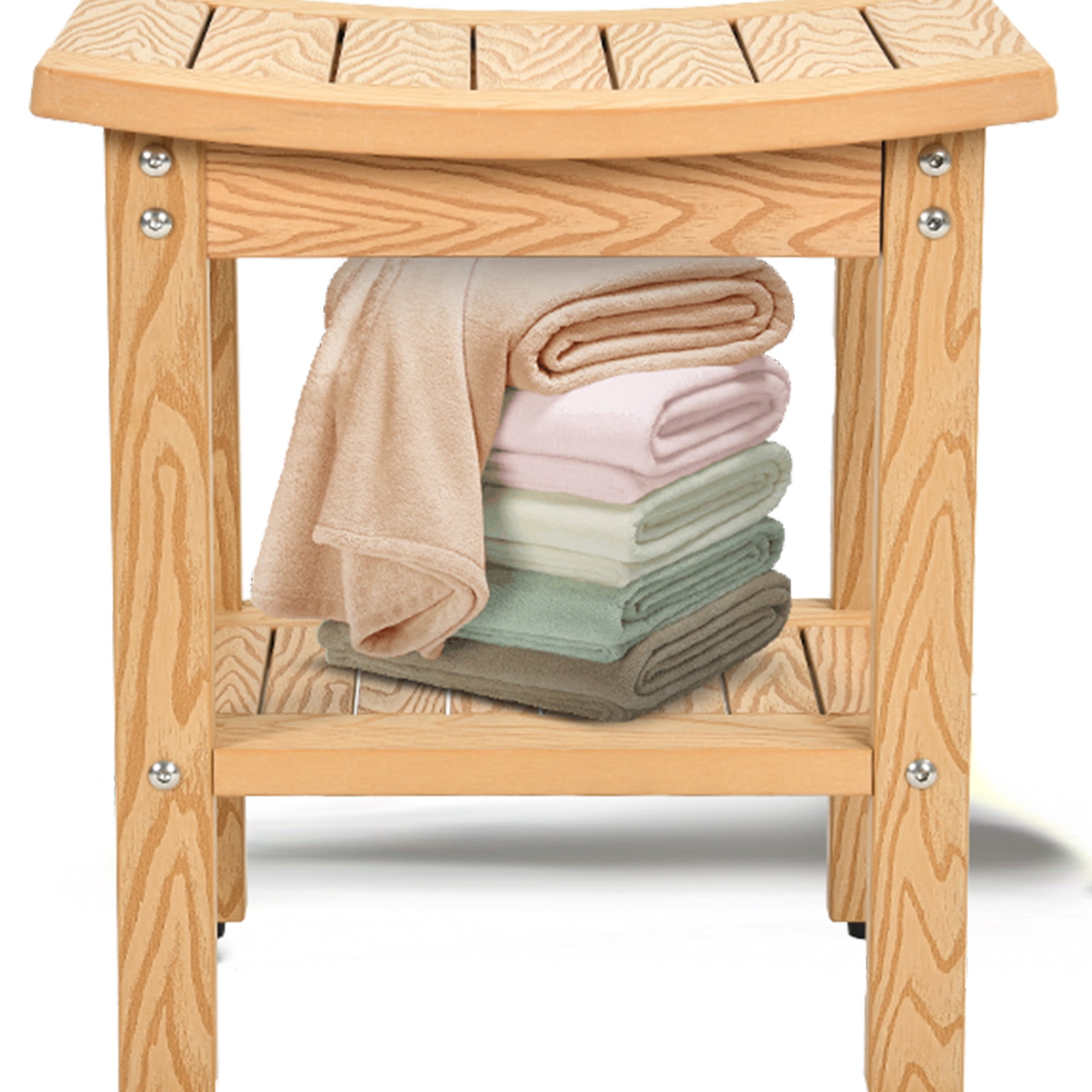 Dextrus Poly Lumber Shower Bench,2-Tier Waterproof Shower Stool,Bamboo Shower Chair for Bathtub,Natural Wood