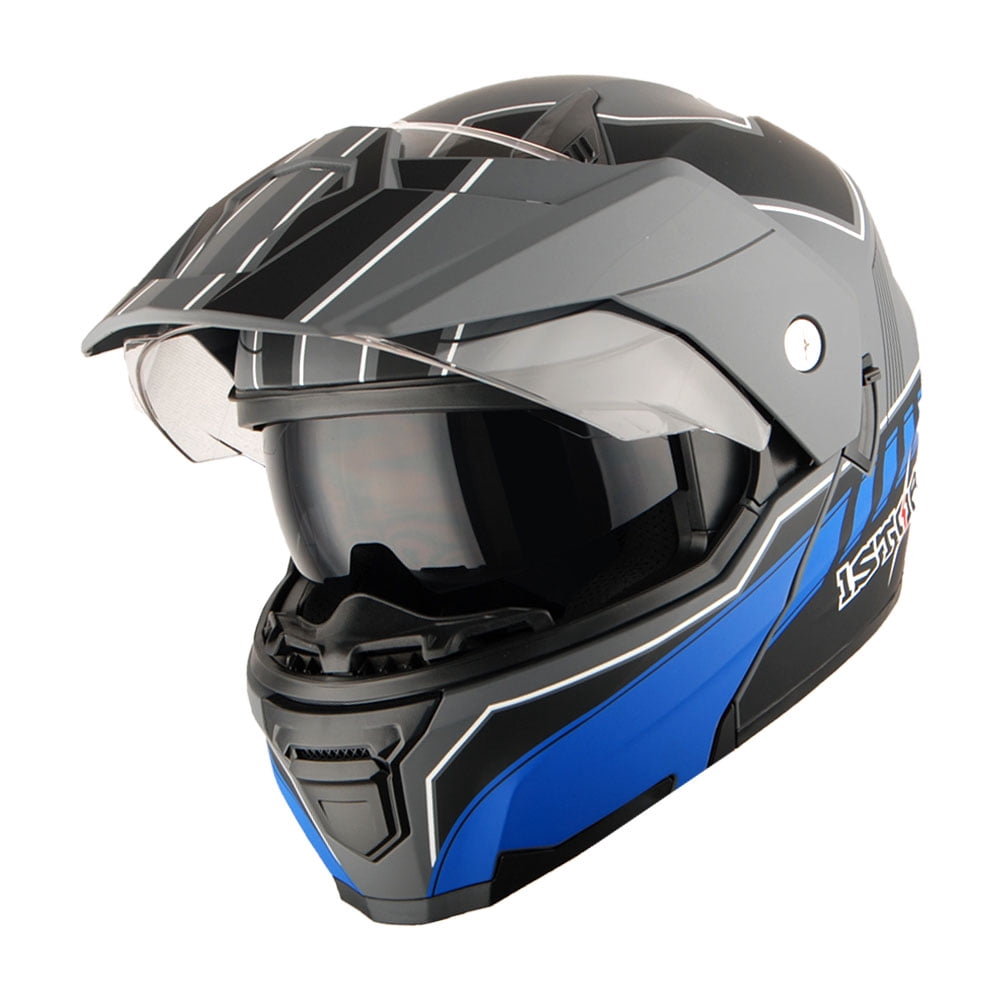1Storm New Motorcycle Modular Flip up Full Face Helmet Dual Visor: HJK910 DSPORT Race Blue