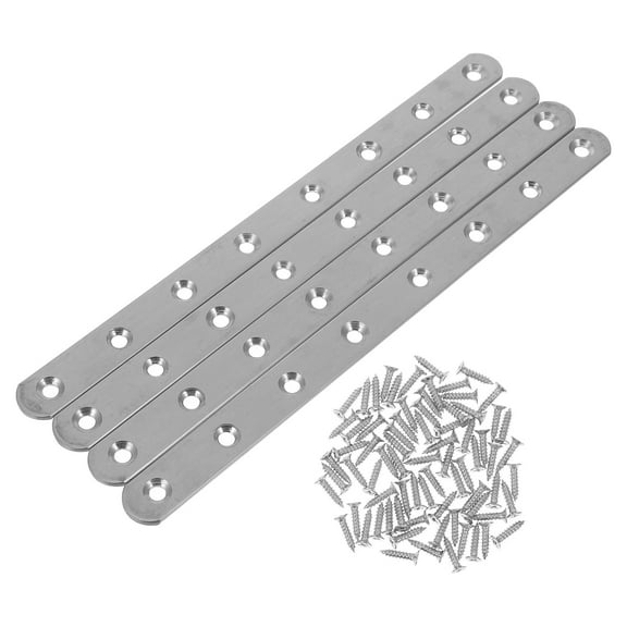 Masteelf 4pcs Flat Brackets Metal Brackets Stainless Steel Strips Metal Braces for Wood