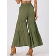 thumbnail image 4 of Unique Bargains Women's Boho Elastic High Tie Belt Ruffle Hem Wide Leg Palazzo Pants M Army Green, 4 of 5