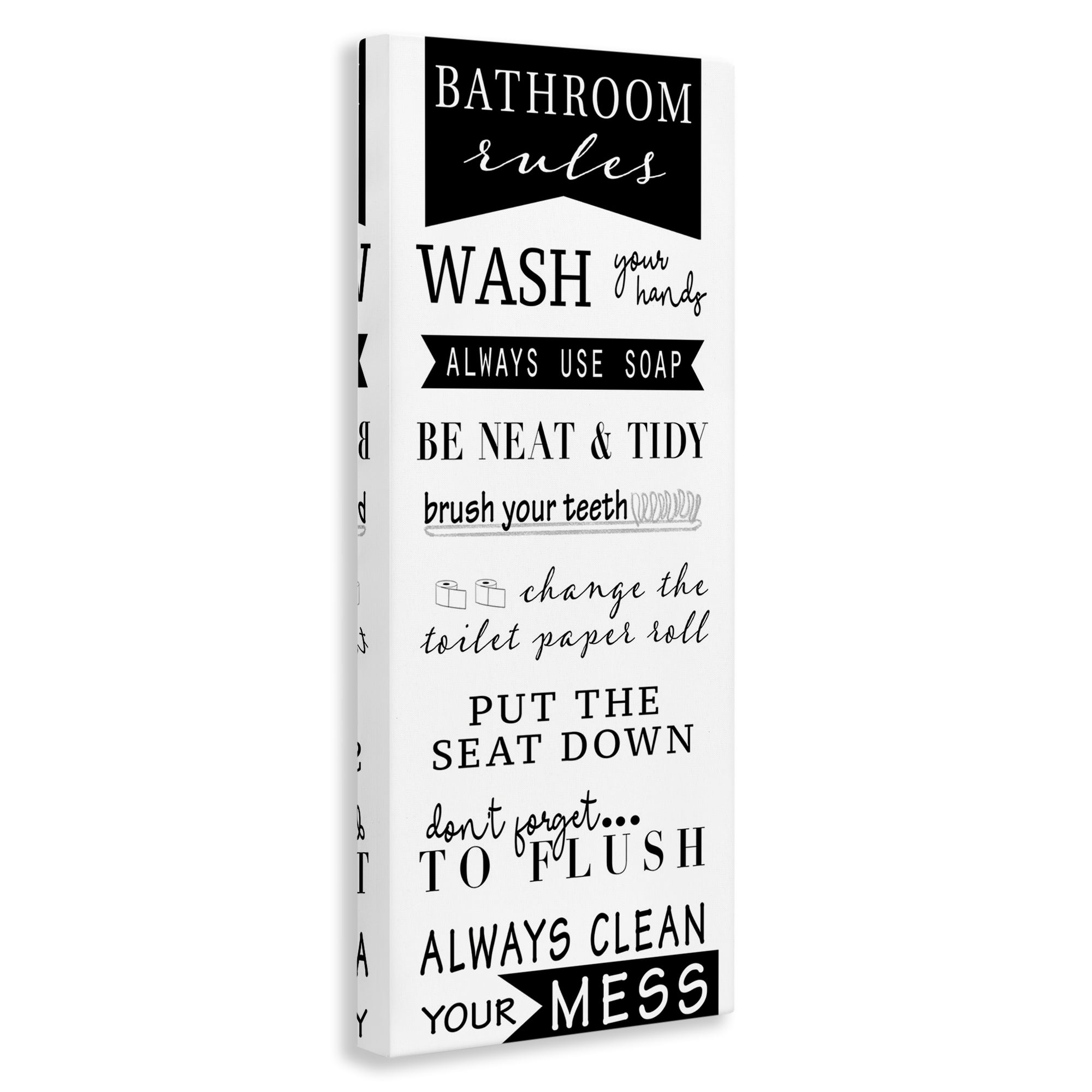 Stupell Industries Black Bathroom Rules Typography Painting Gallery Wrapped Canvas Art Print Wall Art, 13 x 30