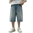 thumbnail image 2 of XXWXYD Boys Baggy Jorts Jean Shorts with Drawst𝗋ing, Youth Straight Leg Denim Shorts Pockets, Tween Prep𝗉y Thin Casual Bottoms, Elastic Waist Comfort Fit, 2 of 7