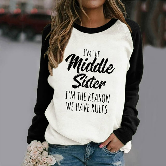 Mikilon Women O-Neck Print Long Sleeve T-Shirt Long Sleeve Splicing Top