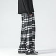 thumbnail image 5 of Mens Vintage Casual Pants Straight Plaid Trousers Drawstring Regular Fit, 5 of 5