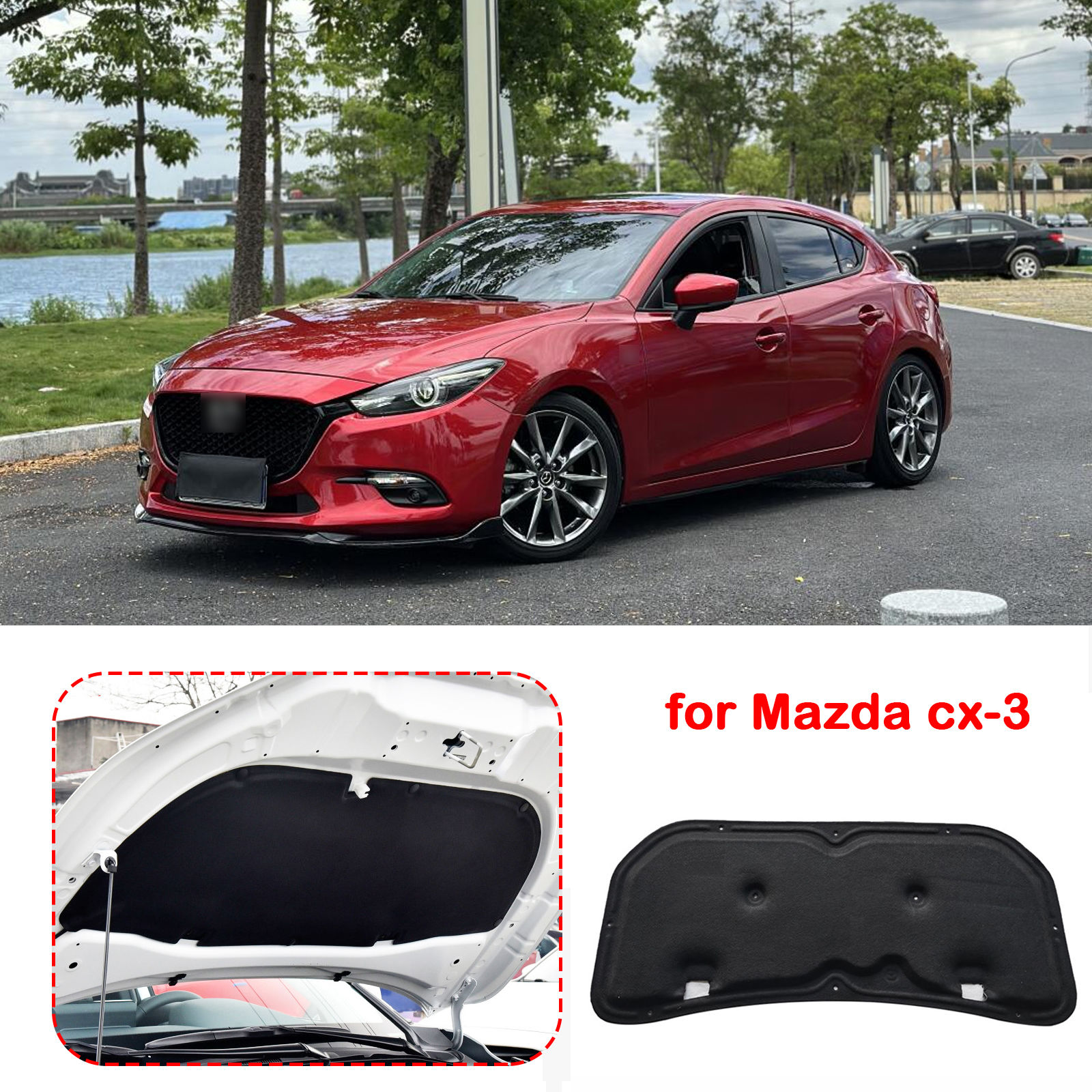 For Mazda cx-3 Car Hood Cover Sound Insulation Cotton, Front Trunk Lid Heat Insulation Mat Car Interior Accessories-B
