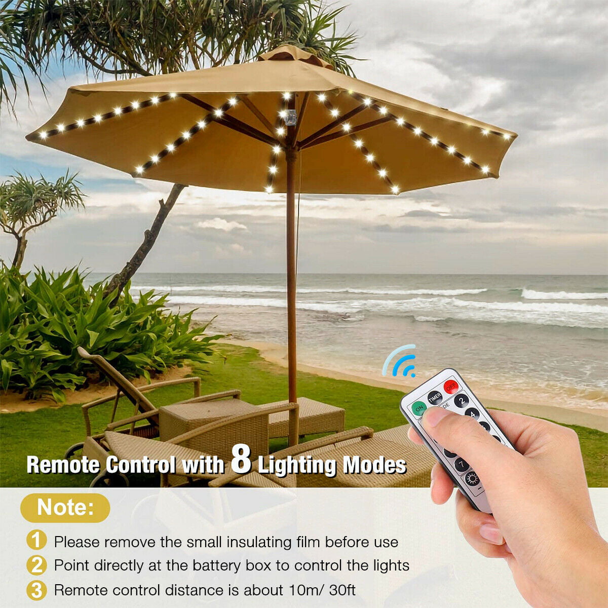 104 LED Outdoor Garden Umbrella Remote Light Patio Sun Shade Beach Decoration 