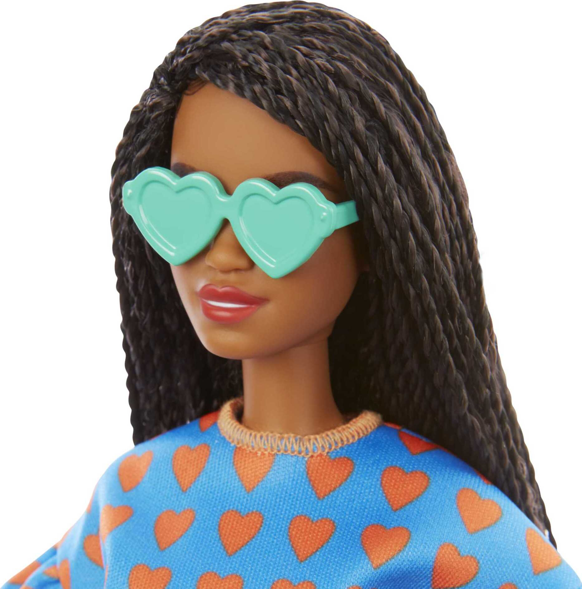 Barbie Fashionistas Doll #172 in Heart Print Shirt & Shorts with Braided Hair, Sneakers & Sunglasses - image 4 of 6