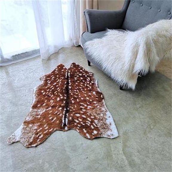 Faux Fur Sika Deer Print Carpet Artificial Animal Cowhide Skin Area Rug Mat For Home Office, Livingroom, Bedroom 41.3x35.4in