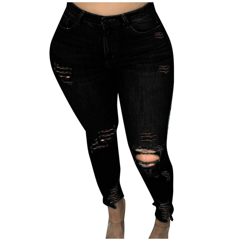Kayannuo Pants for Women Jeans Fashion Christmas Clearance Women Slim  Washed Ripped Hole Gradient Long Jeans Denim Sexy Regular Pants Black