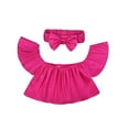 thumbnail image 2 of Coerni Baby Girls' Off-Shoulder Crop Top | Toddler Ruffle Tee with Headband | Solid Color Summer T-Shirt | Trendy Girls Outfit, 2 of 9