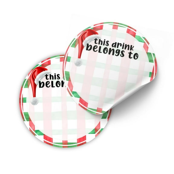 This Drink Belongs to Christmas 2 Sticker for Party Cups  40 Pack Checkered Minimalist Writing Name on Holiday Parties Drink Label