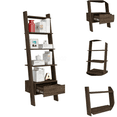 thumbnail image 2 of Dark Walnut Ladder Bookcase with Drawer, 5-Tier Open Shelf Book Shelf, Space Saving Storage Organizer, 2 of 9