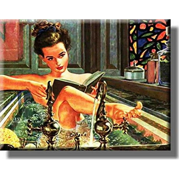 Woman Taking a Bath Bathroom Picture on Stretched Canvas, Wall Art decor, Ready to Hang!