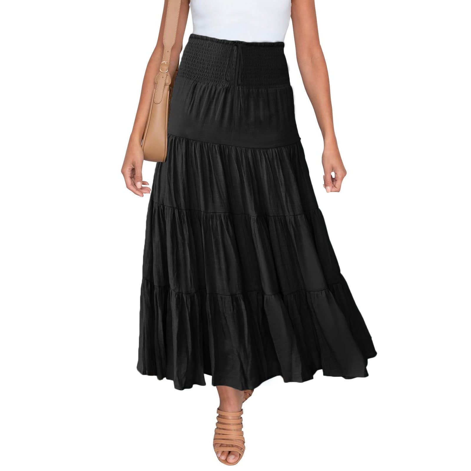LEEy world Maxi Skirt Women s Jacquard Shine Dot Pleated Midi Skirt Black L