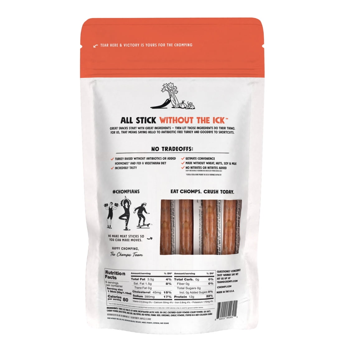 (4 pack) Chomps Antibiotic Free Pepperoni Turkey 8Count, 1.15oz Sticks