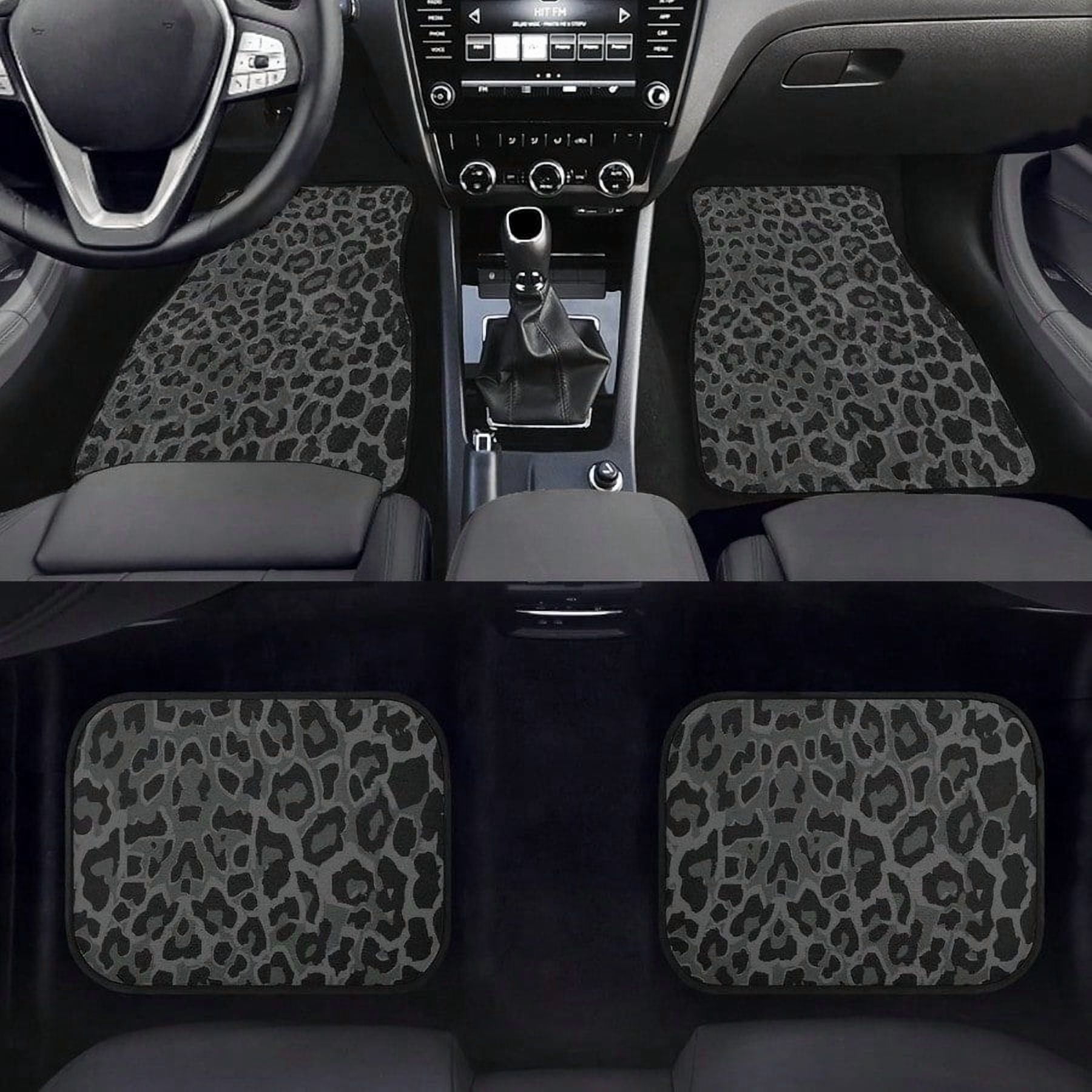 Black Green Leopard Print Car Floor Mats Universal Abstract Cheetah Pattern Wild Animal Skin Texture Floor Mats for Cars Front Rear Car Foot Rugs Cute Car Accories for Trucks SUV Sedans