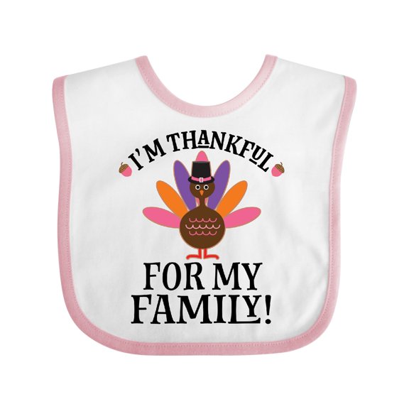 Inktastic Thanksgiving Girl Turkey Thankful for Family Girls Baby Bib