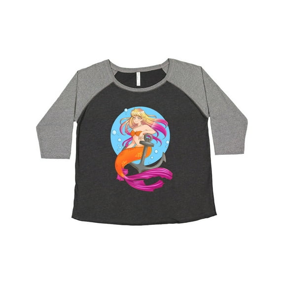 Inktastic Nautical Orange and Pink Mermaid Sitting on Anchor Women's Plus Size T-Shirt