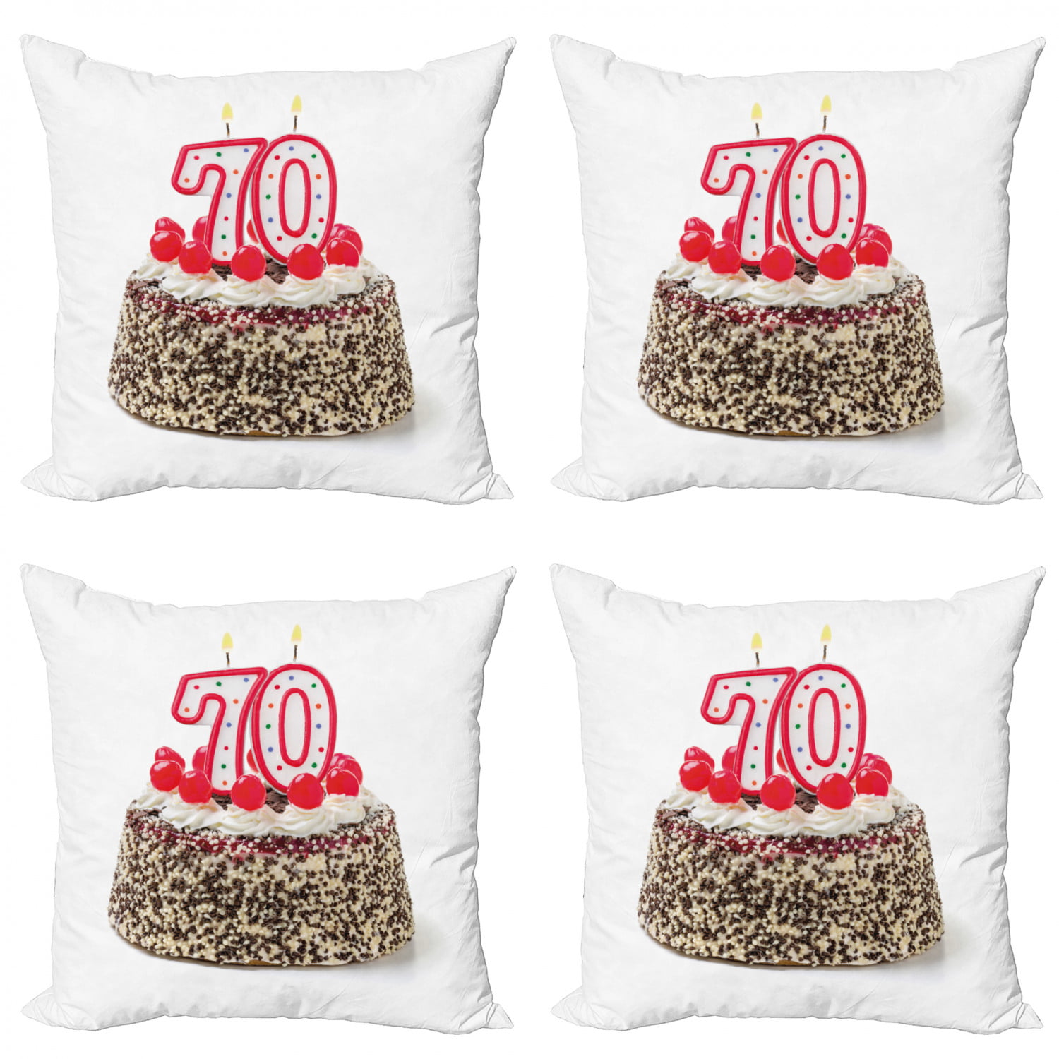 70th Birthday Throw Pillow Cushion Case Pack Of 4 Cake 70 Number