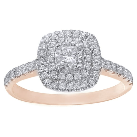 AFFY White Natural Diamond Double Square Frame Engagement Ring in 14K Rose Gold (0.75 cttw)