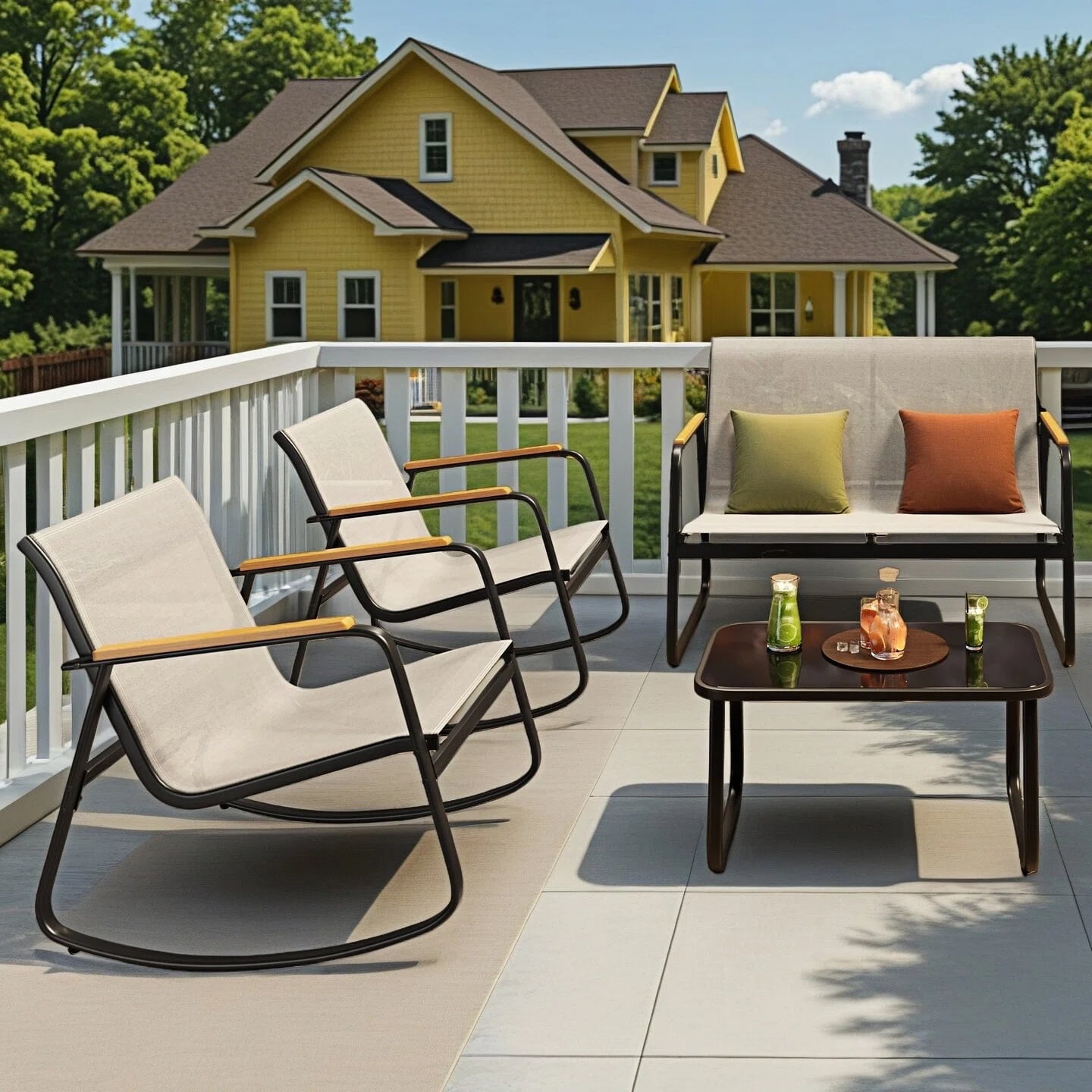 Jolifa 4-Piece Patio Furniture Set,Textilene Outdoor Conversation Set with Chairs and Glass Coffee Table for Backyard,Poolside,Porch – Gray Review