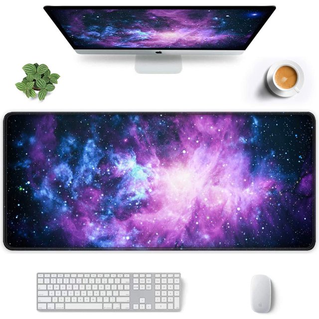 Large Mouse Pad, Full Desk XXL Extended Gaming Mouse Pad 35" X 15", Waterproof Desktop Mat with Stitched Edges, Non-Slip Laptop Computer Keyboard Mousepad for Office and Home, Galaxy Design