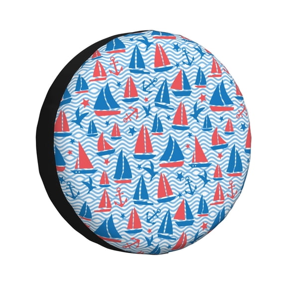 Honeii Sailboats On A Waves Print Tire Covers, Waterproof Anti-UV Sun Snow Rain Tire Covers for Trailers, RV, Camper, SUV, Truck-17 inch