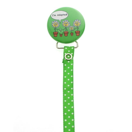 Green & White Polka Dot Im Adopted Pacifier Clip